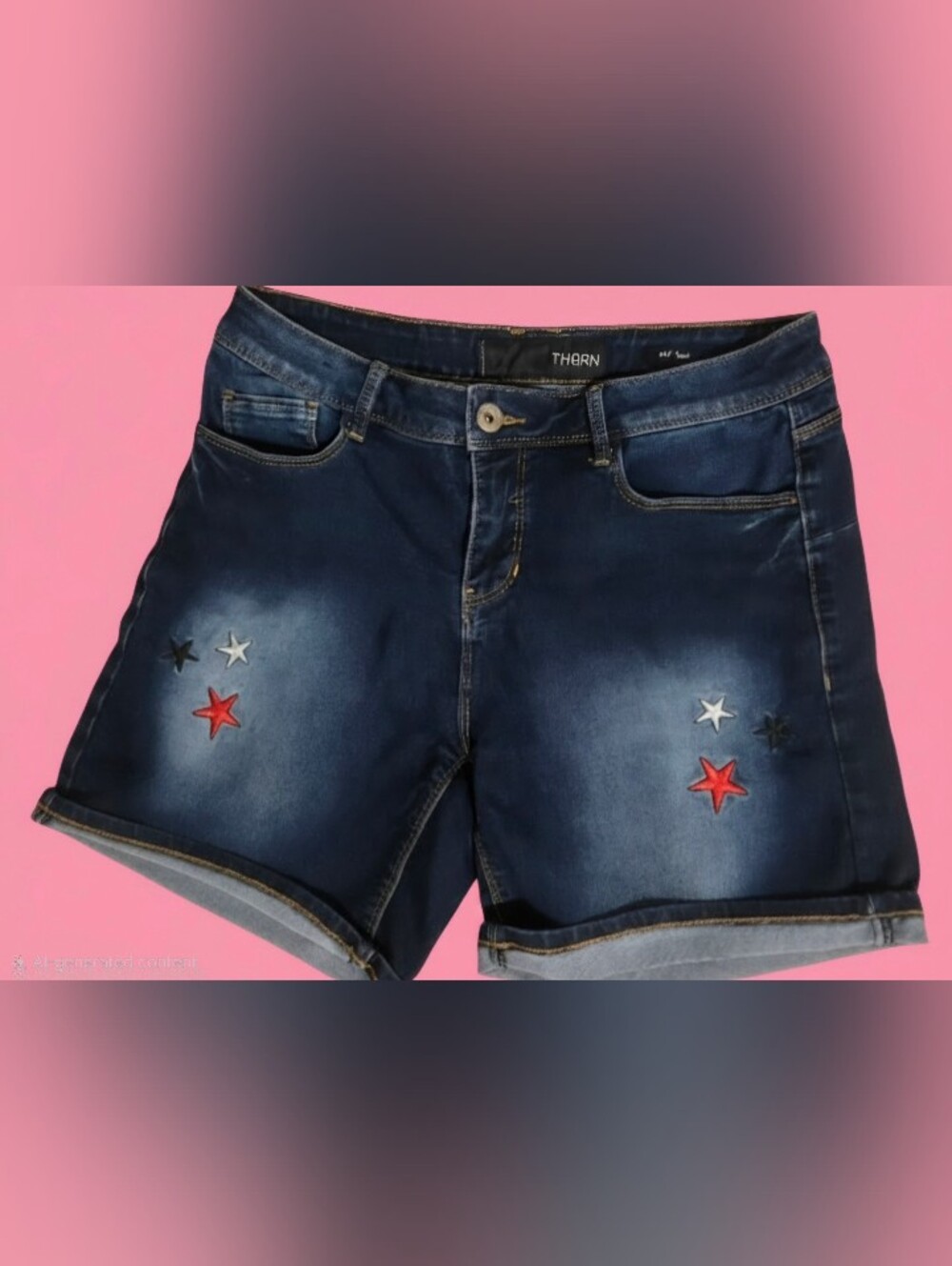 Thor Dark Blue Denim Shorts with Red and White Star Embroidery Size 10
